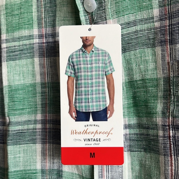 Weatherproof Men Casual Short Sleeve Woven Button Down Shirt Size M Linen Blend - Picture 10 of 12